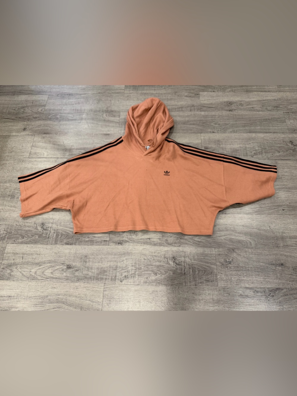 NWOT Women’s Ribbed Oversized Cropped Hoodie in Peach with Drawstring